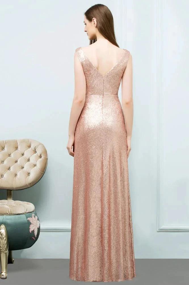 Scoop Sleeveless A-line Floor Length Sequined Prom Dresses - Image 2