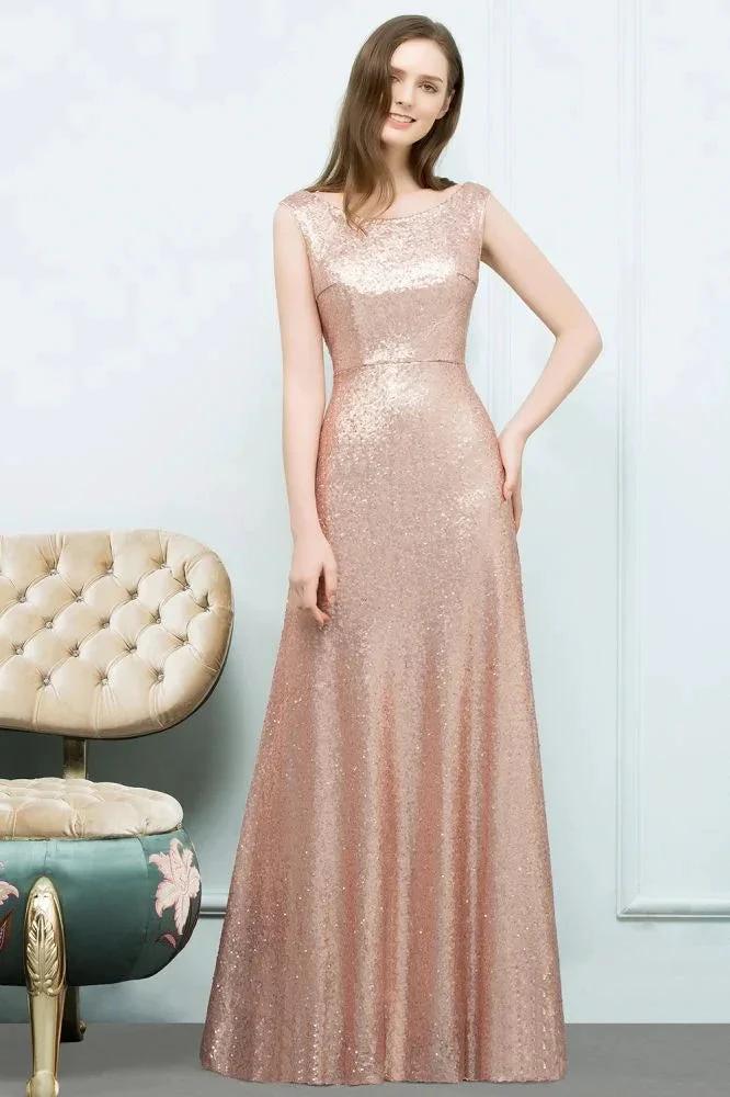 Scoop Sleeveless A-line Floor Length Sequined Prom Dresses - Image 4