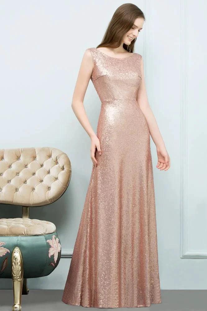 Scoop Sleeveless A-line Floor Length Sequined Prom Dresses - Image 5