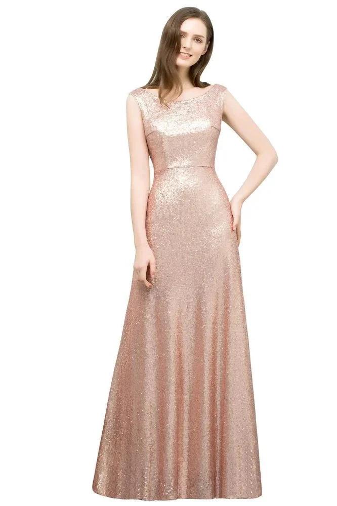Scoop Sleeveless A-line Floor Length Sequined Prom Dresses - Image 8