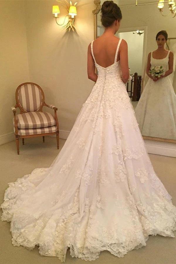A-line Scoop Sweep Train Sleeveless Wedding Dress with Appliques WD218 - Image 2