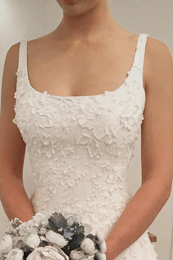 A-line Scoop Sweep Train Sleeveless Wedding Dress with Appliques WD218 - Image 3