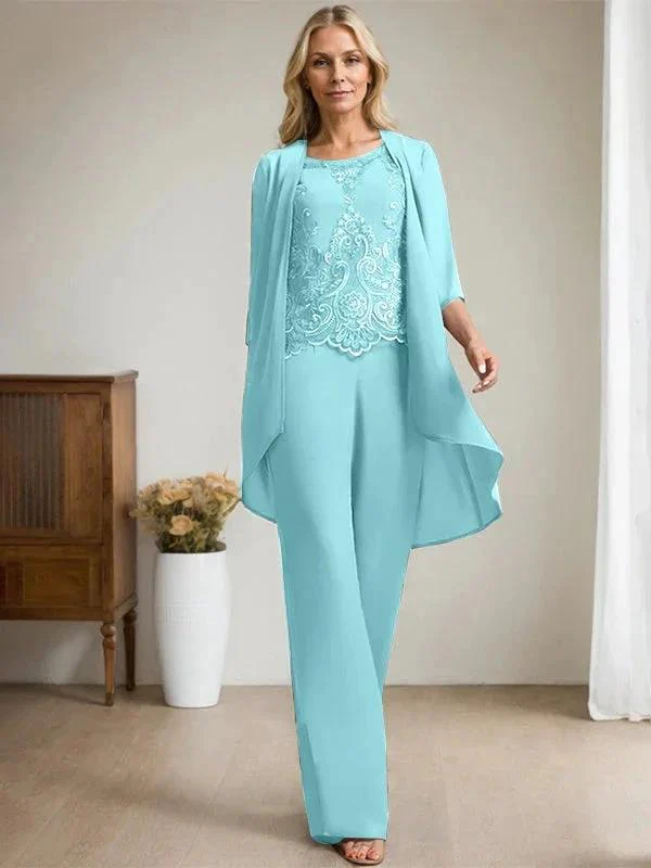 Separates Jumpsuit/Pantsuit Scoop Floor-Length Chiffon Lace Mother of the Bride Dress With Beading Sequins - Image 10