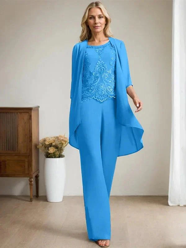 Separates Jumpsuit/Pantsuit Scoop Floor-Length Chiffon Lace Mother of the Bride Dress With Beading Sequins - Image 12