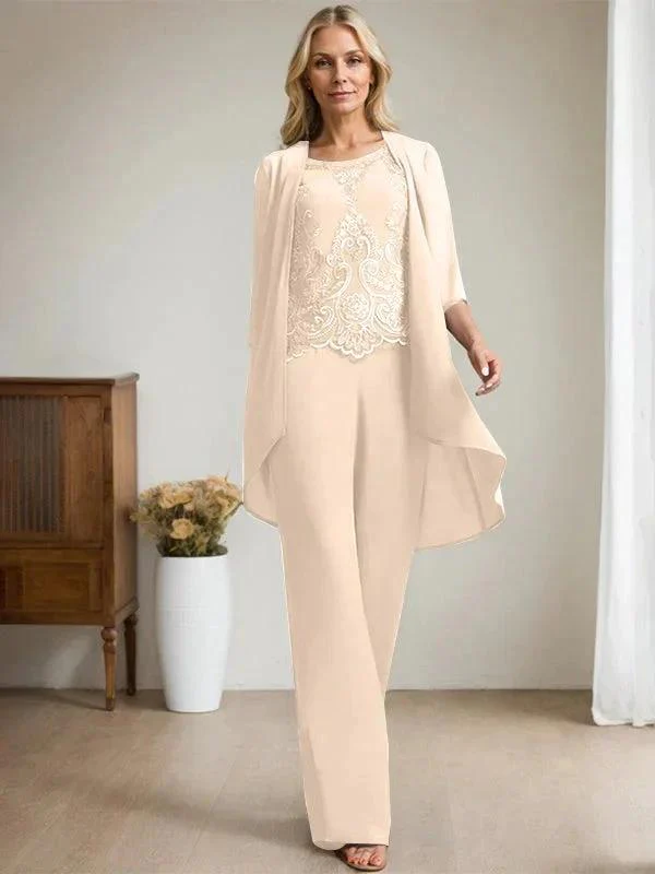 Separates Jumpsuit/Pantsuit Scoop Floor-Length Chiffon Lace Mother of the Bride Dress With Beading Sequins - Image 13