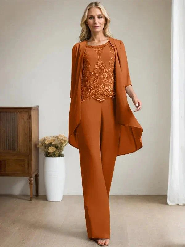 Separates Jumpsuit/Pantsuit Scoop Floor-Length Chiffon Lace Mother of the Bride Dress With Beading Sequins - Image 14