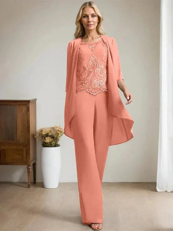 Separates Jumpsuit/Pantsuit Scoop Floor-Length Chiffon Lace Mother of the Bride Dress With Beading Sequins - Image 16
