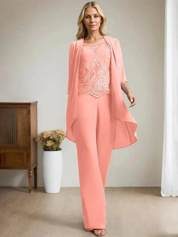 Separates Jumpsuit/Pantsuit Scoop Floor-Length Chiffon Lace Mother of the Bride Dress With Beading Sequins - Image 17