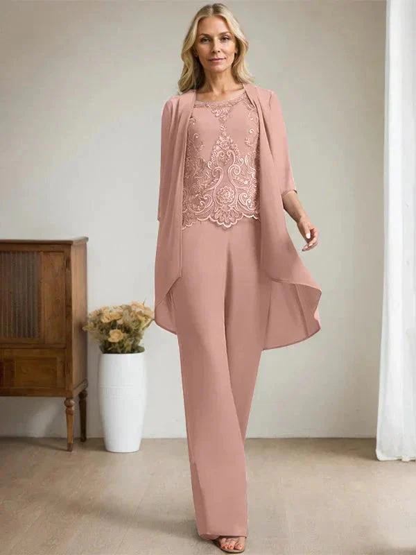 Separates Jumpsuit/Pantsuit Scoop Floor-Length Chiffon Lace Mother of the Bride Dress With Beading Sequins - Image 18