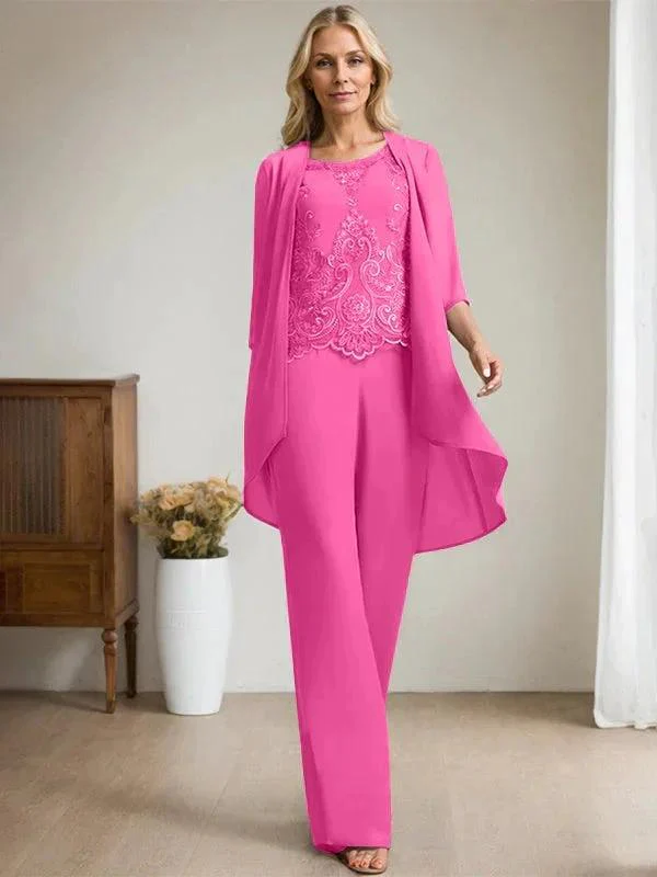 Separates Jumpsuit/Pantsuit Scoop Floor-Length Chiffon Lace Mother of the Bride Dress With Beading Sequins - Image 19