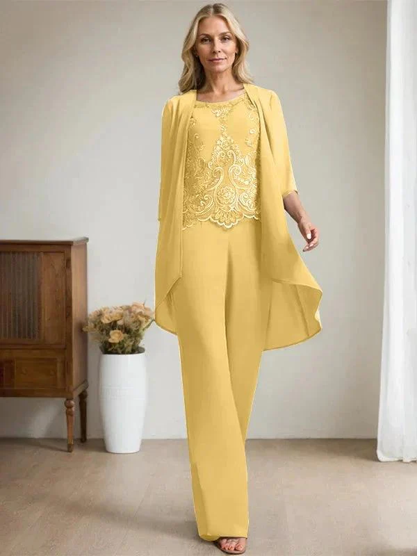 Separates Jumpsuit/Pantsuit Scoop Floor-Length Chiffon Lace Mother of the Bride Dress With Beading Sequins - Image 20