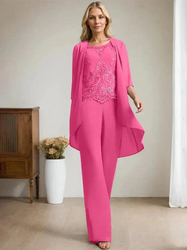 Separates Jumpsuit/Pantsuit Scoop Floor-Length Chiffon Lace Mother of the Bride Dress With Beading Sequins - Image 22
