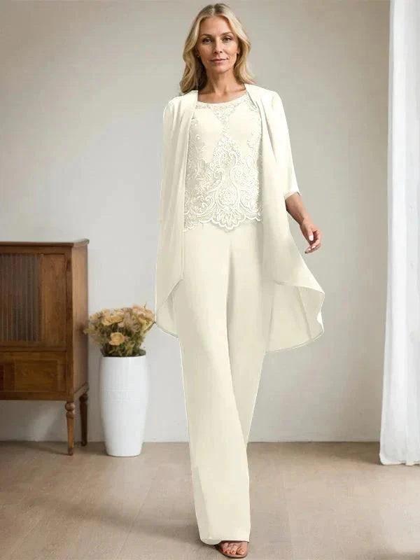 Separates Jumpsuit/Pantsuit Scoop Floor-Length Chiffon Lace Mother of the Bride Dress With Beading Sequins - Image 23