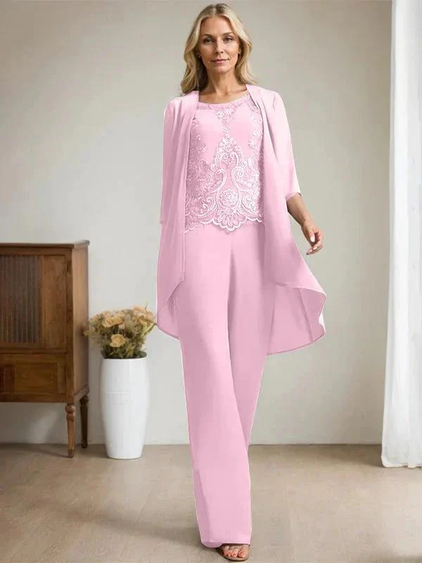 Separates Jumpsuit/Pantsuit Scoop Floor-Length Chiffon Lace Mother of the Bride Dress With Beading Sequins - Image 27