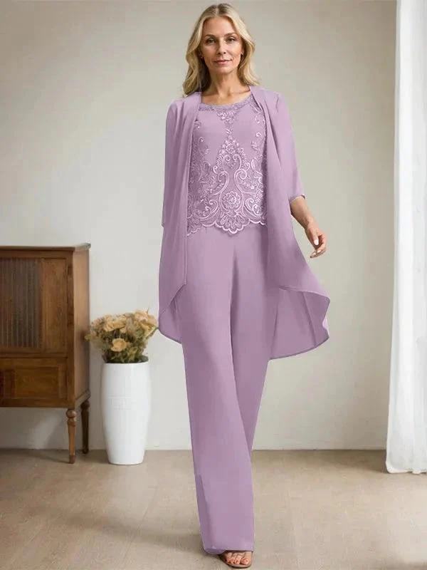 Separates Jumpsuit/Pantsuit Scoop Floor-Length Chiffon Lace Mother of the Bride Dress With Beading Sequins - Image 28
