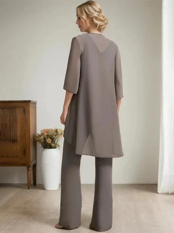 Separates Jumpsuit/Pantsuit Scoop Floor-Length Chiffon Lace Mother of the Bride Dress With Beading Sequins - Image 3