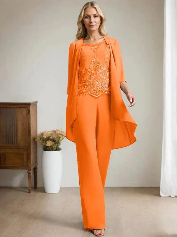 Separates Jumpsuit/Pantsuit Scoop Floor-Length Chiffon Lace Mother of the Bride Dress With Beading Sequins - Image 32