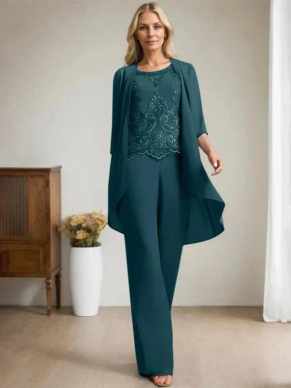 Separates Jumpsuit/Pantsuit Scoop Floor-Length Chiffon Lace Mother of the Bride Dress With Beading Sequins - Image 33