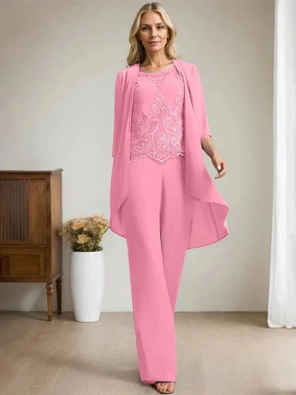 Separates Jumpsuit/Pantsuit Scoop Floor-Length Chiffon Lace Mother of the Bride Dress With Beading Sequins - Image 34