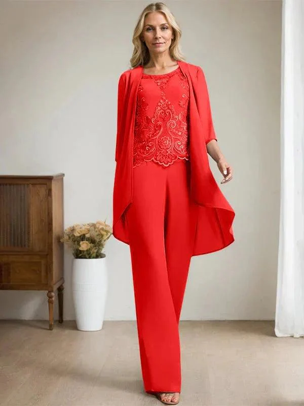 Separates Jumpsuit/Pantsuit Scoop Floor-Length Chiffon Lace Mother of the Bride Dress With Beading Sequins - Image 36