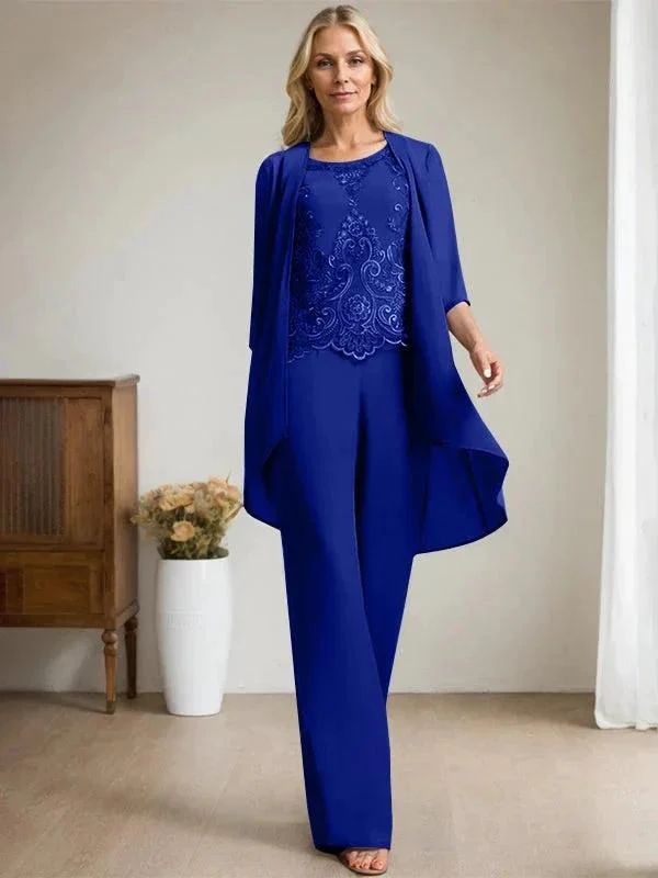 Separates Jumpsuit/Pantsuit Scoop Floor-Length Chiffon Lace Mother of the Bride Dress With Beading Sequins - Image 37
