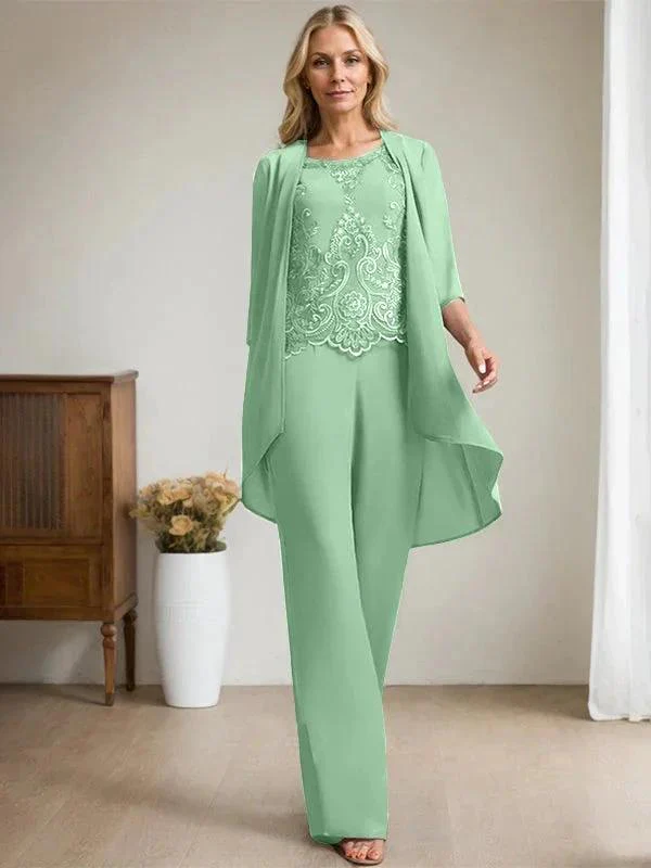 Separates Jumpsuit/Pantsuit Scoop Floor-Length Chiffon Lace Mother of the Bride Dress With Beading Sequins - Image 39
