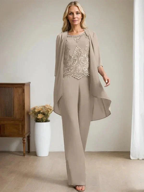Separates Jumpsuit/Pantsuit Scoop Floor-Length Chiffon Lace Mother of the Bride Dress With Beading Sequins - Image 40