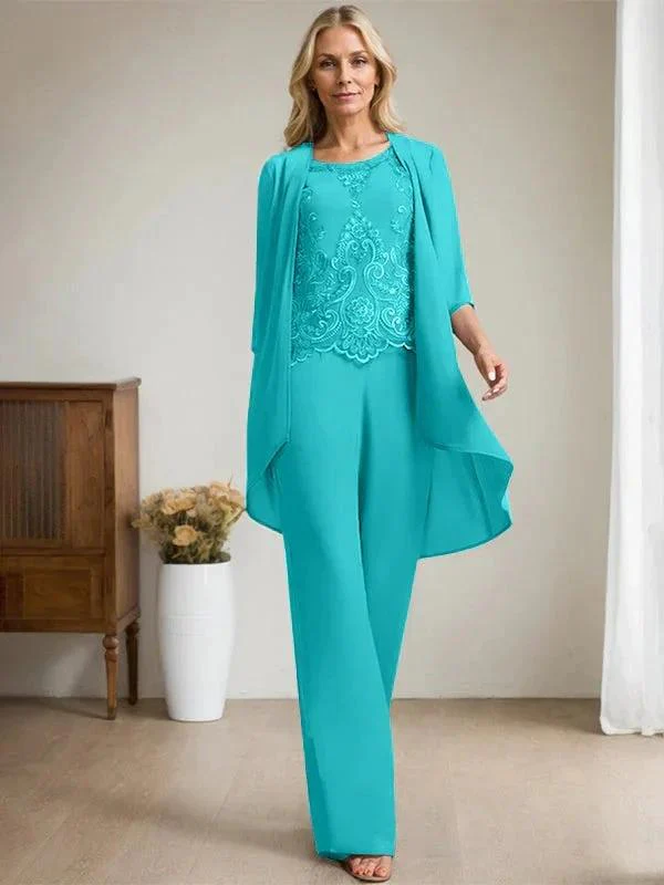 Separates Jumpsuit/Pantsuit Scoop Floor-Length Chiffon Lace Mother of the Bride Dress With Beading Sequins - Image 42