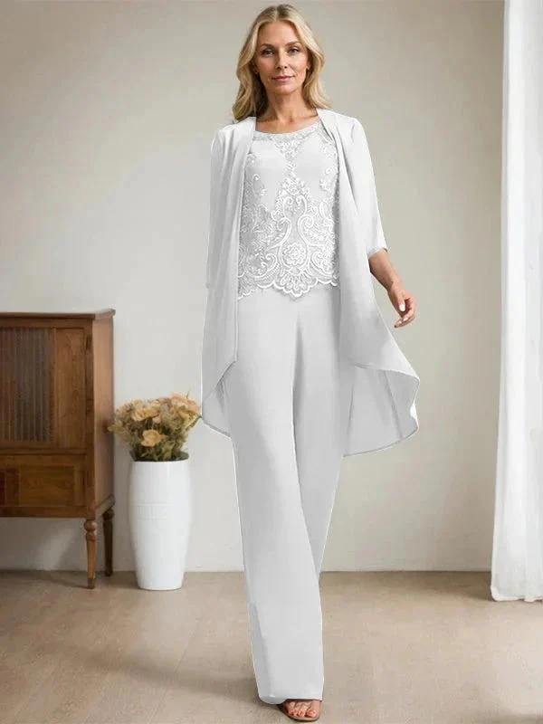 Separates Jumpsuit/Pantsuit Scoop Floor-Length Chiffon Lace Mother of the Bride Dress With Beading Sequins - Image 43