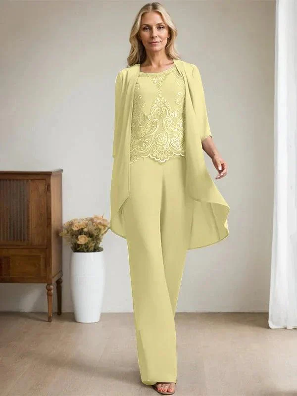 Separates Jumpsuit/Pantsuit Scoop Floor-Length Chiffon Lace Mother of the Bride Dress With Beading Sequins - Image 46