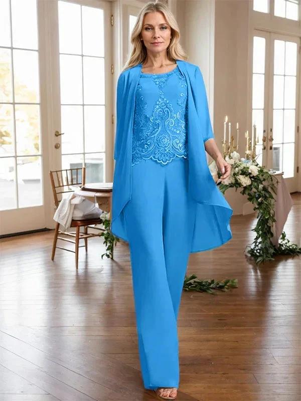 Separates Jumpsuit/Pantsuit Scoop Floor-Length Chiffon Lace Mother of the Bride Dress With Beading Sequins - Image 47