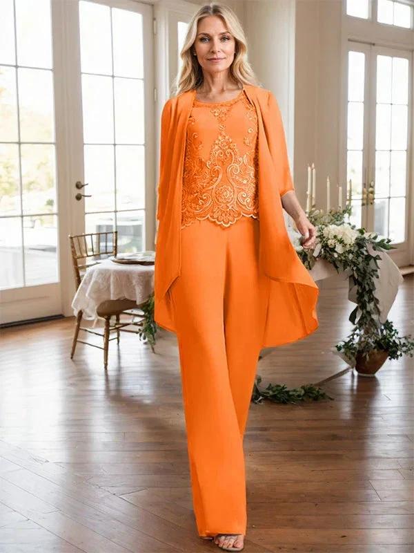 Separates Jumpsuit/Pantsuit Scoop Floor-Length Chiffon Lace Mother of the Bride Dress With Beading Sequins - Image 48