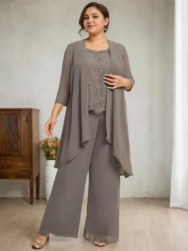 Separates Jumpsuit/Pantsuit Scoop Floor-Length Chiffon Lace Mother of the Bride Dress With Beading Sequins - Image 8