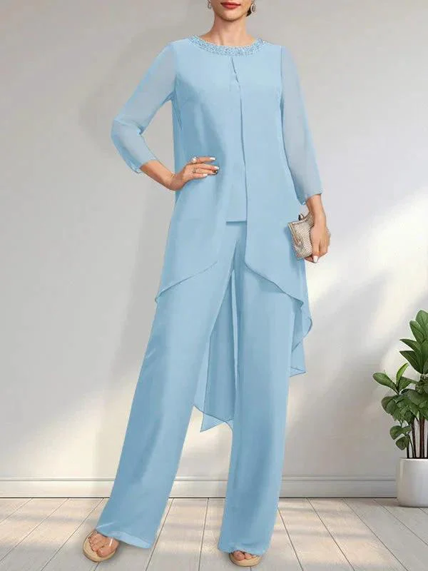 Separates Jumpsuit/Pantsuit Scoop Floor-Length Chiffon Mother of the Bride Dress With Sequins Beading - Image 10