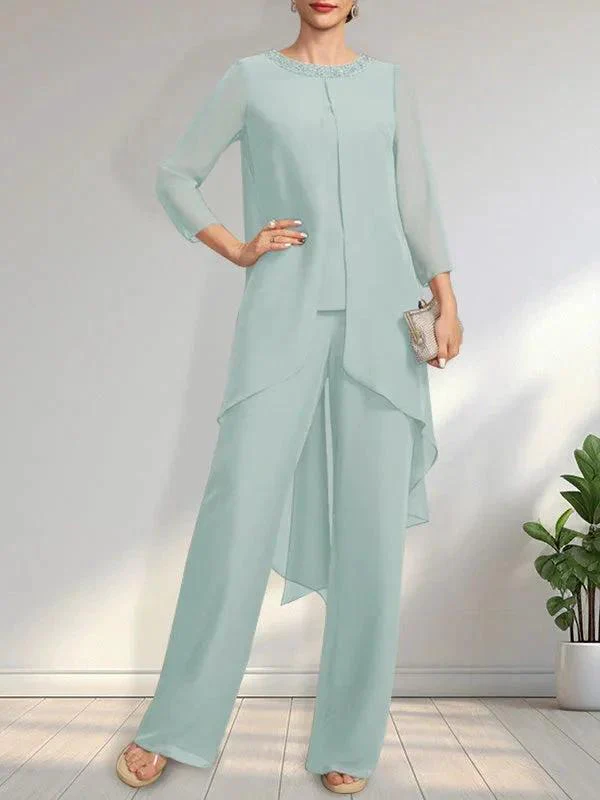 Separates Jumpsuit/Pantsuit Scoop Floor-Length Chiffon Mother of the Bride Dress With Sequins Beading - Image 11