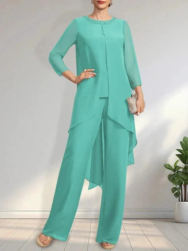 Separates Jumpsuit/Pantsuit Scoop Floor-Length Chiffon Mother of the Bride Dress With Sequins Beading - Image 12