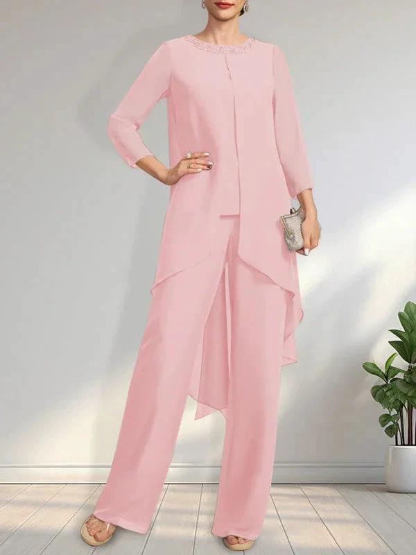 Separates Jumpsuit/Pantsuit Scoop Floor-Length Chiffon Mother of the Bride Dress With Sequins Beading - Image 13