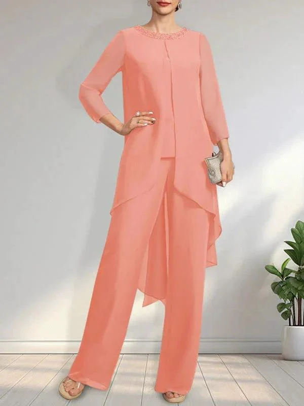 Separates Jumpsuit/Pantsuit Scoop Floor-Length Chiffon Mother of the Bride Dress With Sequins Beading - Image 14