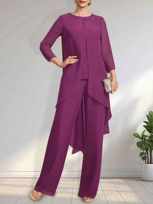 Separates Jumpsuit/Pantsuit Scoop Floor-Length Chiffon Mother of the Bride Dress With Sequins Beading - Image 15