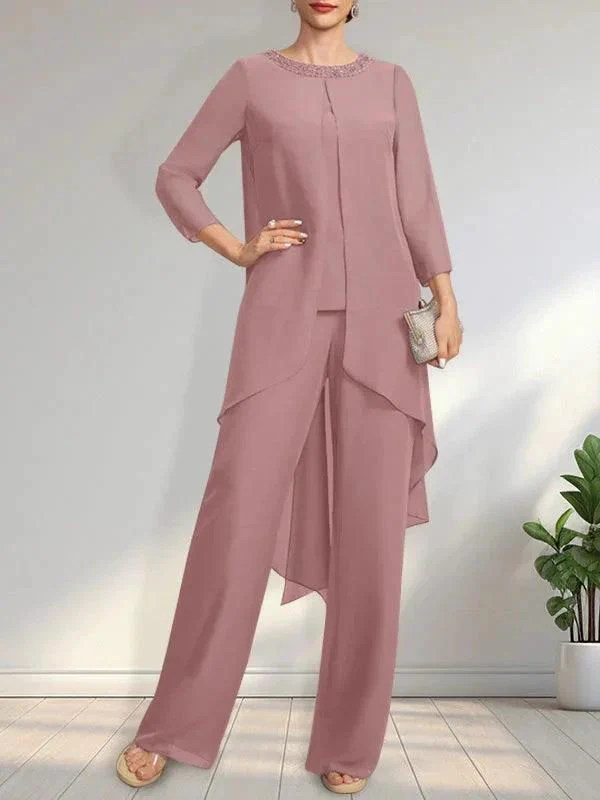Separates Jumpsuit/Pantsuit Scoop Floor-Length Chiffon Mother of the Bride Dress With Sequins Beading - Image 16