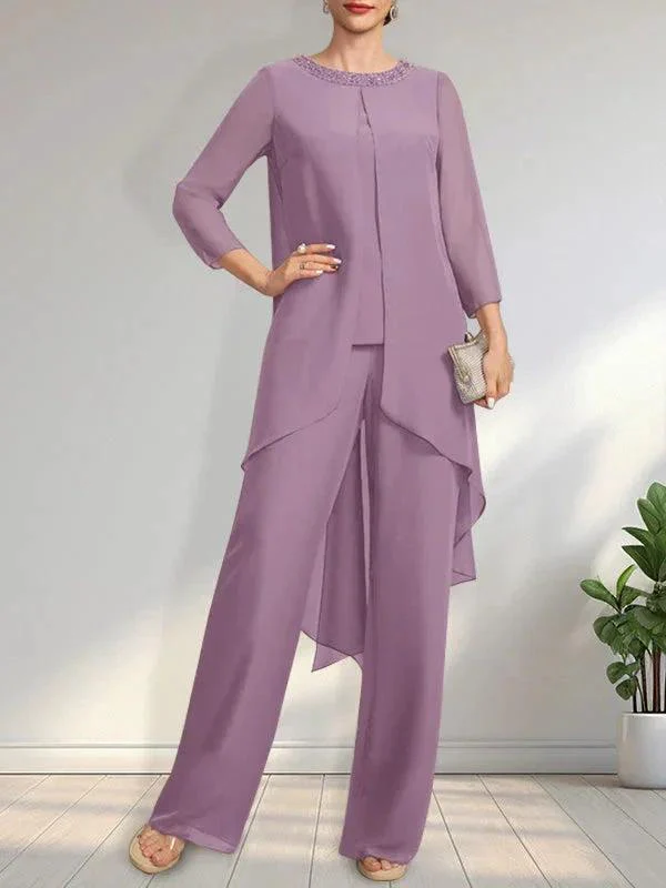 Separates Jumpsuit/Pantsuit Scoop Floor-Length Chiffon Mother of the Bride Dress With Sequins Beading - Image 17