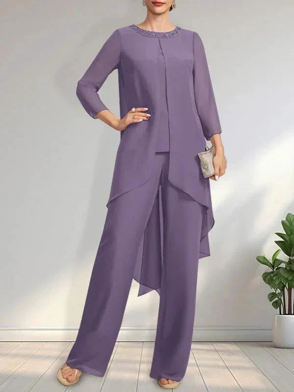 Separates Jumpsuit/Pantsuit Scoop Floor-Length Chiffon Mother of the Bride Dress With Sequins Beading - Image 18