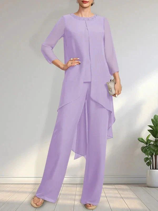 Separates Jumpsuit/Pantsuit Scoop Floor-Length Chiffon Mother of the Bride Dress With Sequins Beading - Image 19