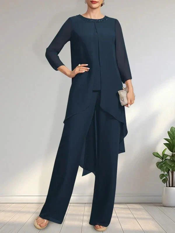 Separates Jumpsuit/Pantsuit Scoop Floor-Length Chiffon Mother of the Bride Dress With Sequins Beading - Image 2