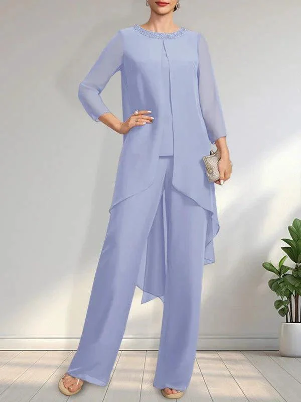 Separates Jumpsuit/Pantsuit Scoop Floor-Length Chiffon Mother of the Bride Dress With Sequins Beading - Image 20