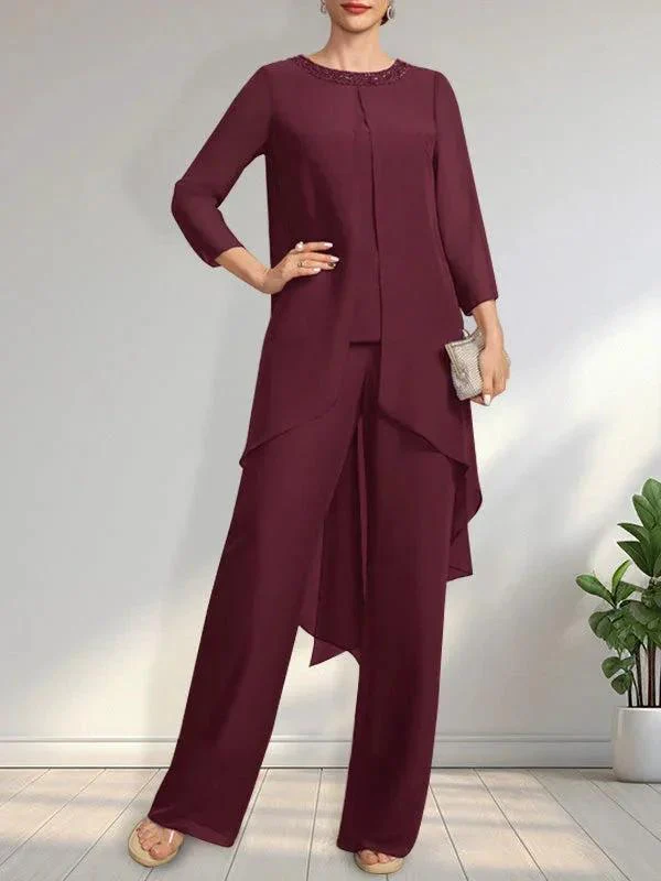 Separates Jumpsuit/Pantsuit Scoop Floor-Length Chiffon Mother of the Bride Dress With Sequins Beading - Image 21