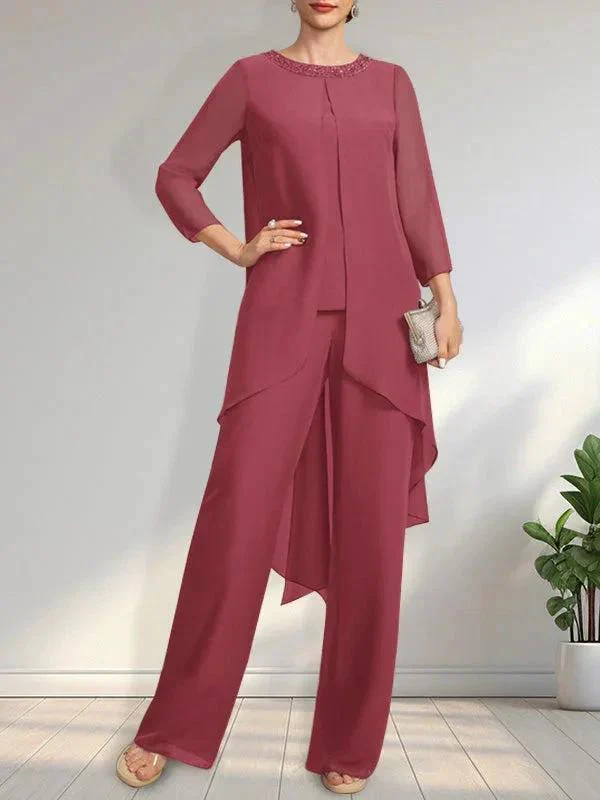 Separates Jumpsuit/Pantsuit Scoop Floor-Length Chiffon Mother of the Bride Dress With Sequins Beading - Image 22