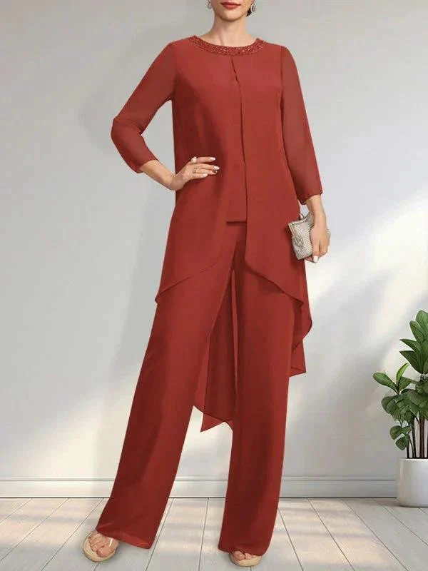 Separates Jumpsuit/Pantsuit Scoop Floor-Length Chiffon Mother of the Bride Dress With Sequins Beading - Image 24