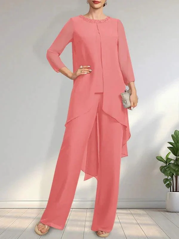Separates Jumpsuit/Pantsuit Scoop Floor-Length Chiffon Mother of the Bride Dress With Sequins Beading - Image 25