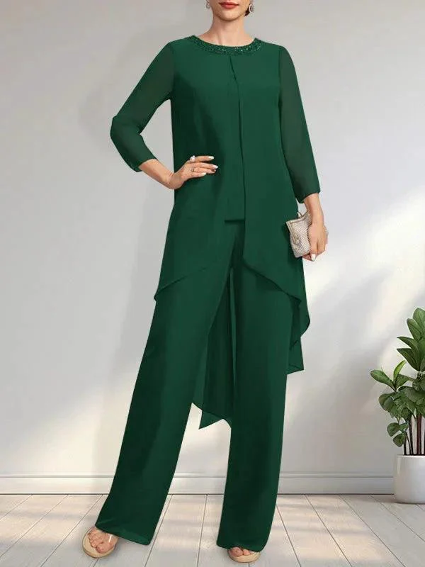Separates Jumpsuit/Pantsuit Scoop Floor-Length Chiffon Mother of the Bride Dress With Sequins Beading - Image 26